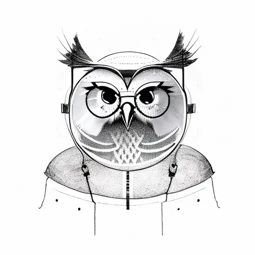 A Sketch-style Owl Wearing A Skydiving Helmet