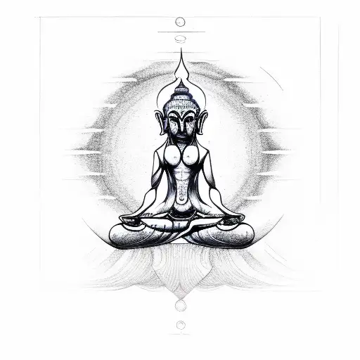 A Sketch-style Alien Deity Meditating In A Lotus Position