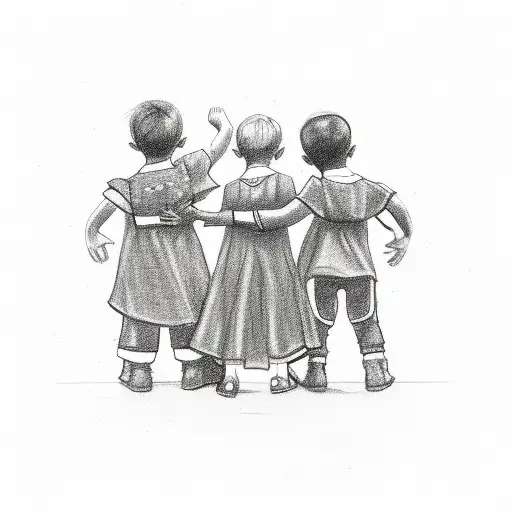 A Sketch-style Design Featuring Your Three Children Holding Hands In Prayer