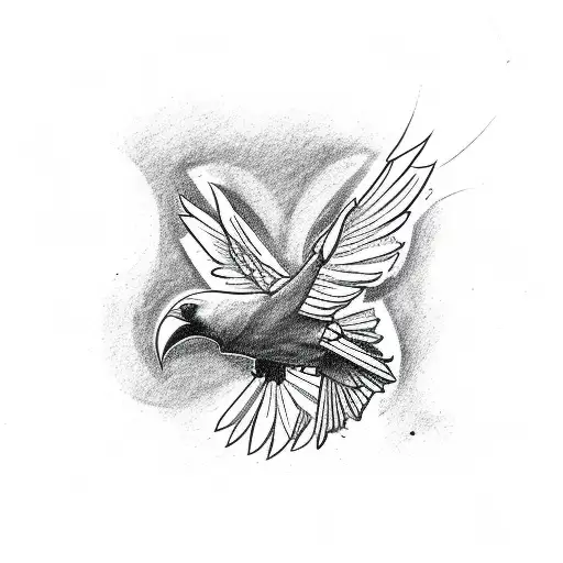 A Sketch-style Tattoo Of A Raven Holding A Linux Logo In Its Beak
