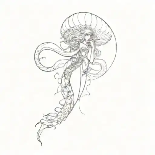 A Jellyfish And Mermaid Surrounded