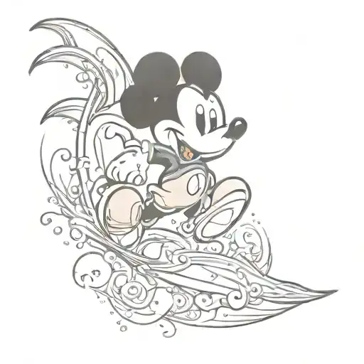 Mickey Mouse With A Small Dolphin Leaping