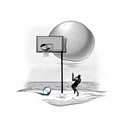 A Beach Scene With A Basketball Hoop And A Dj Booth