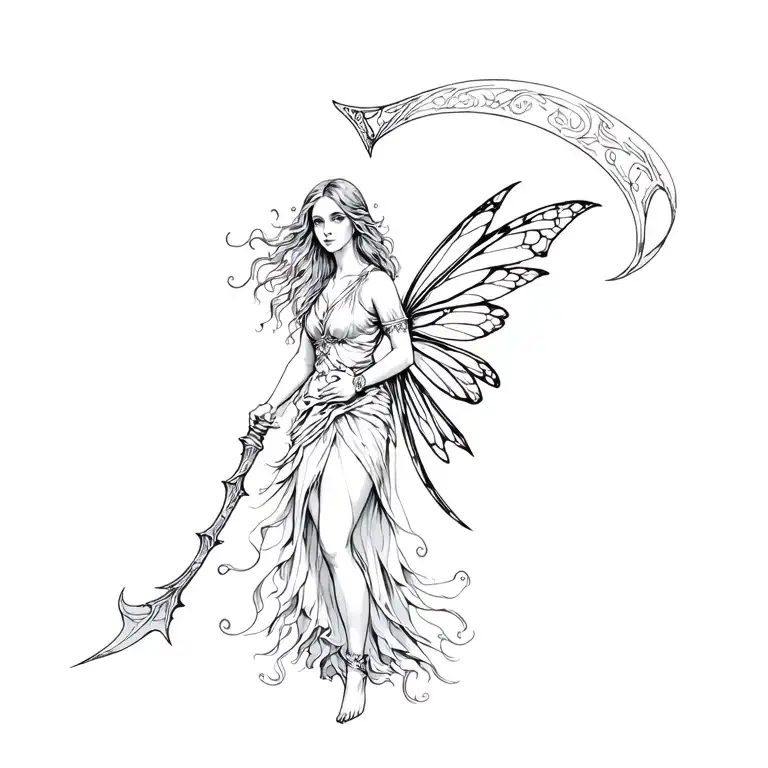 Fairy Holding Scythe Hovering