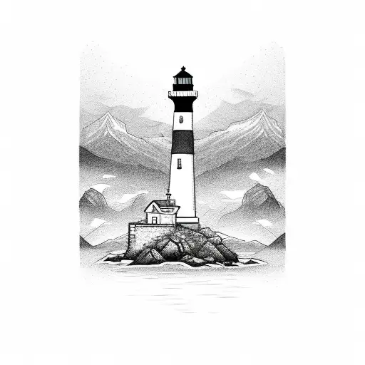 Lighthouse With Mountains And Sea