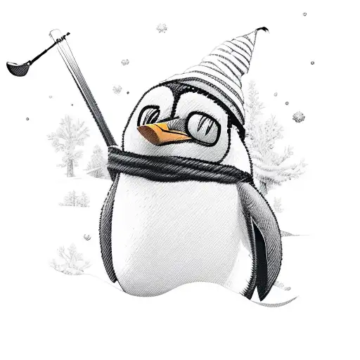 Cartoon Penguin Skiing