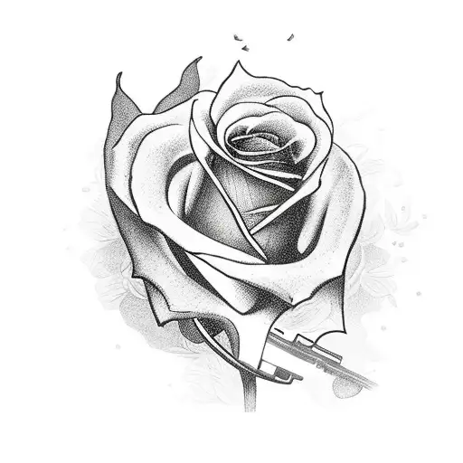 Amor With Gun And Patron And Roses Outside