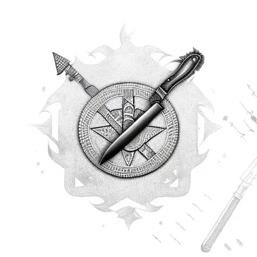 Knife Surrounded By Intricate Military Symbols