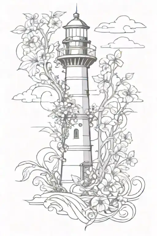 Nature-inspired Lighthouse With Vines And Flowers Intertwined