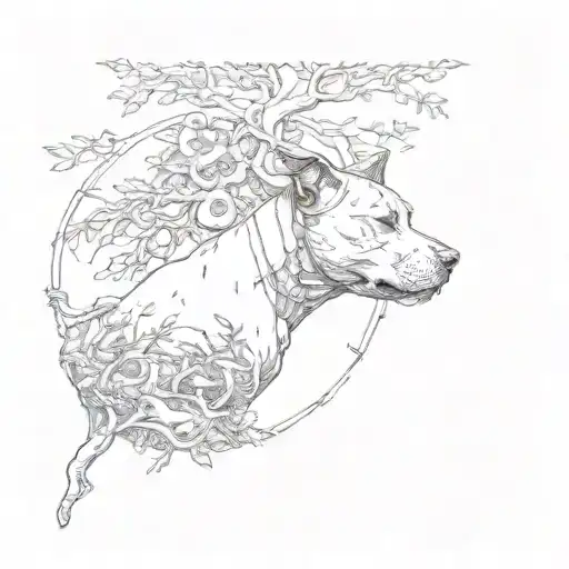 A Pit Bull And Life Tree Intertwined