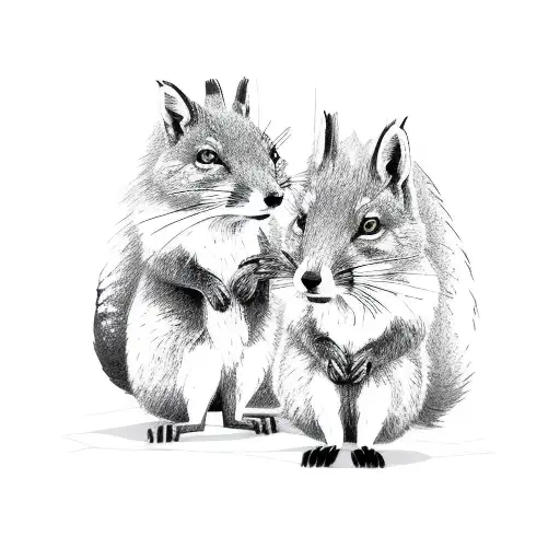 A Fox And A Squirrel Mascotte Friends Standing Up On Two Feet