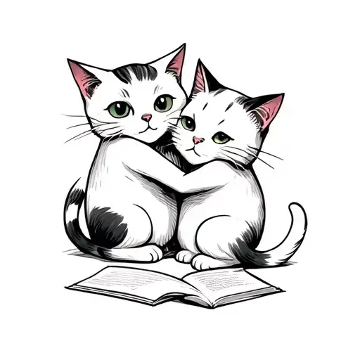 Two Cats Hugging And Something Related To Music And Books