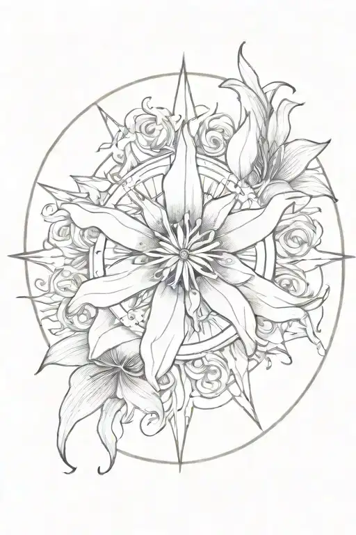 White Lilies Surrounding Compass Rose