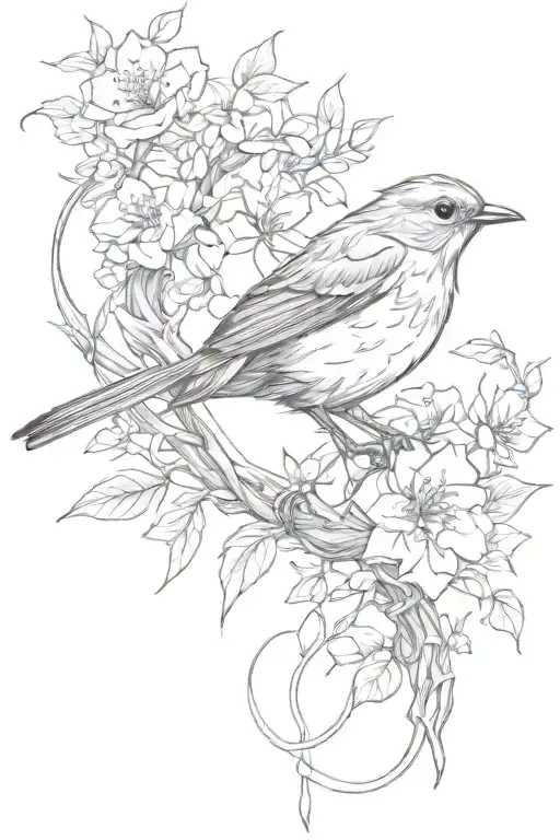 Robin Bird Flowers Intertwined