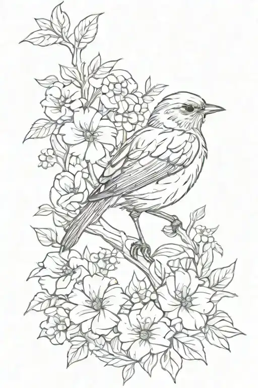 Robin Bird Flowers Intertwined
