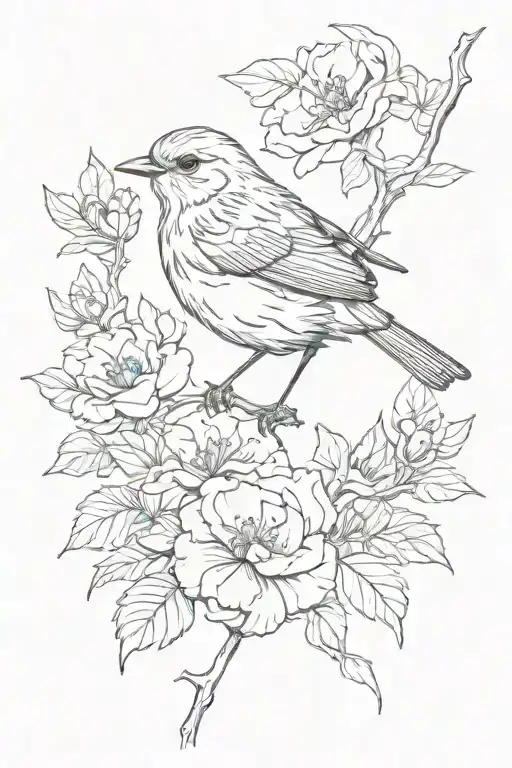 Robin Bird Flowers Intertwined