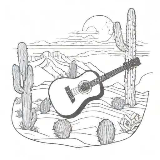 A Western Desert Landscape With A Guitar-shaped Cactus