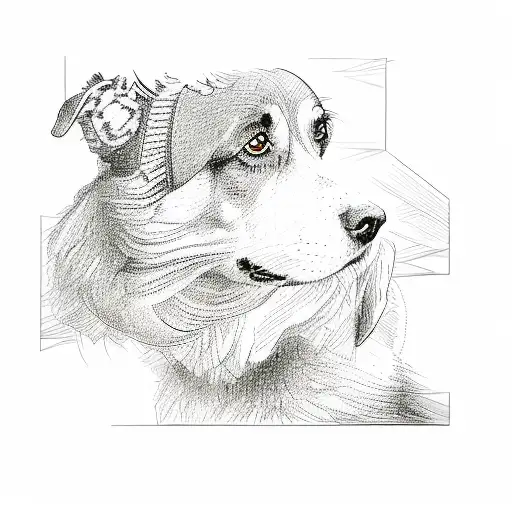 A Drawing Of A Dog With Glowy Eyes And A Halo On Its Head