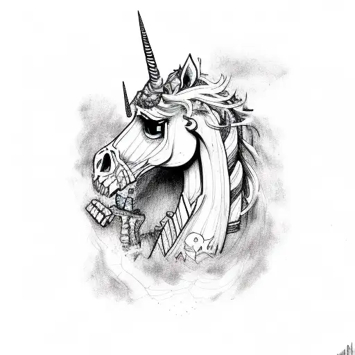 Angry Unicorn Skeleton Chained To The Ground