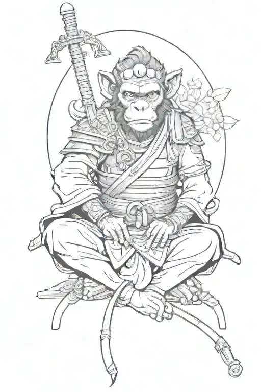 Monkey Samurai Warrior Meditating