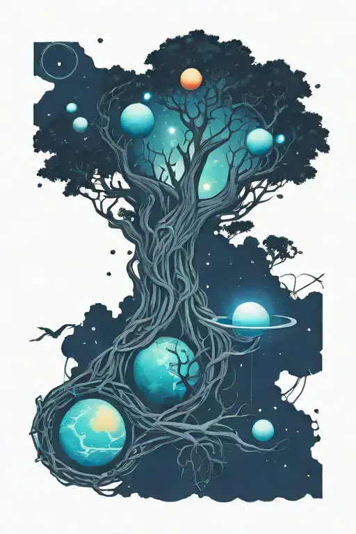 Celtic Tree Of Life Surrounded By Planets Orbiting
