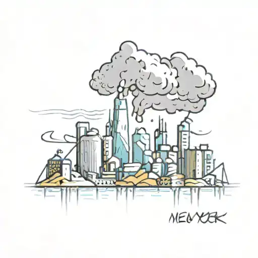 A New York City Skyline With Smoke Rising From The Buildings