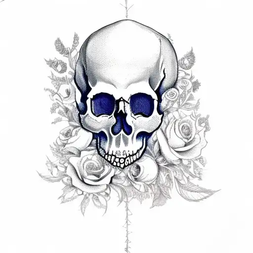 Skull With Eccentric Flowers Coming Out Of The Head