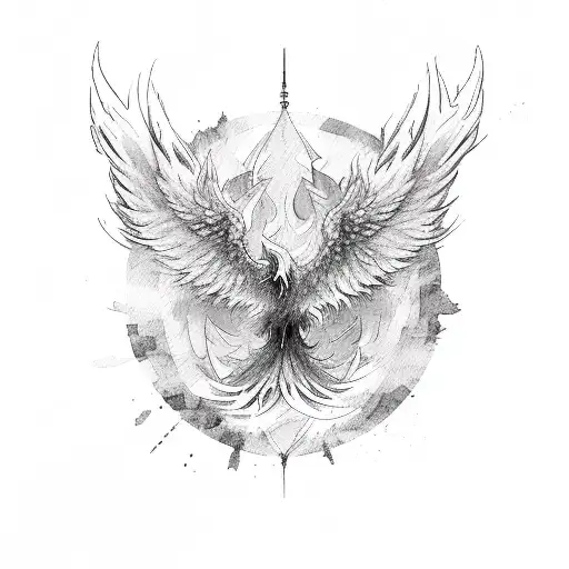 Asymmetric Phoenix Rising With Watercolor Infill