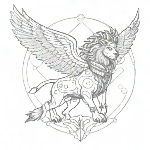 Valkyrie With Wings Lion Dots Lines Sketch For Woman