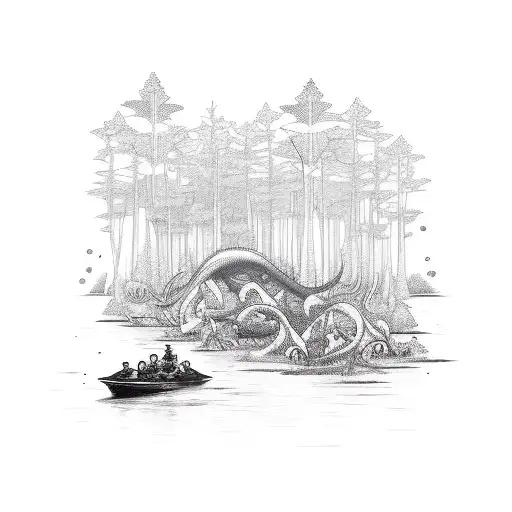 A Boat Sailing Through A Forest Filled With Animals