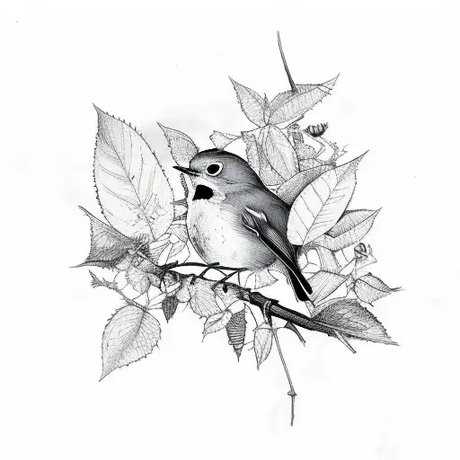 Robin On A Bramble Branch With Leaves Blowing