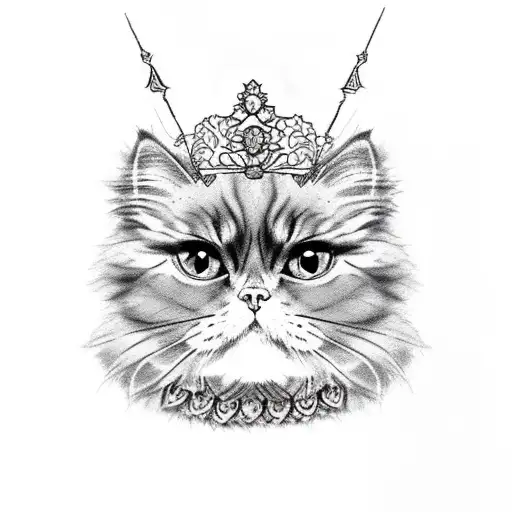 Tortoiseshell Persian Cat Tattoo Wearing A Tiara