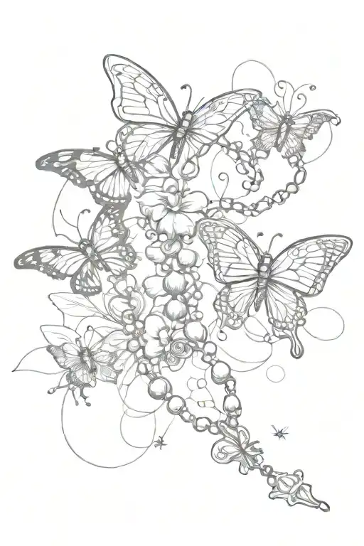 A Rosary W Butterflies Flying Around It And Holding It