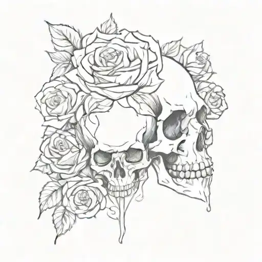 Skull And Roses Intertwined