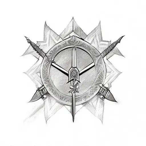 A Sketch-style Tattoo Of A Knight's Sword Piercing Through The Eye Of Providence