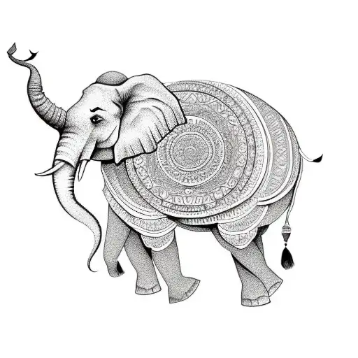 A Sketch-style Illustration Showcasing The Beauty Of Mandala Art With An Elephant As The Focal Point