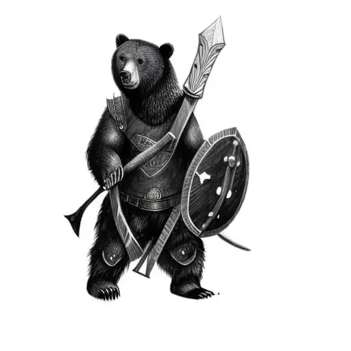 A Bear Holding An Axe And A Shield