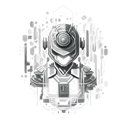 A Pixelated Video Game Character With Abstract Lettering Intertwined