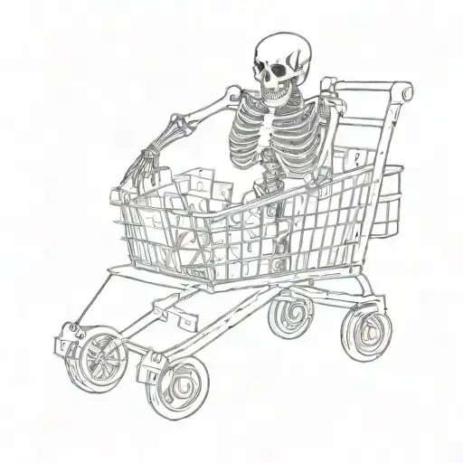 Skeleton Pushing Shopping Cart