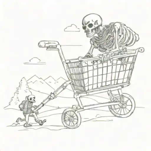 Shopping Cart Being Pushed Down A Hill By A Skeleton