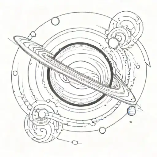 Planet Saturn With A Black Hole