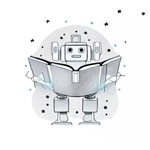 A Futuristic Robot Reading A Book Under A Starry Sky