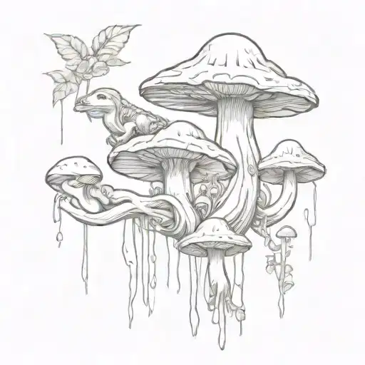 Mushrooms With A Turtle And Sloth Hanging
