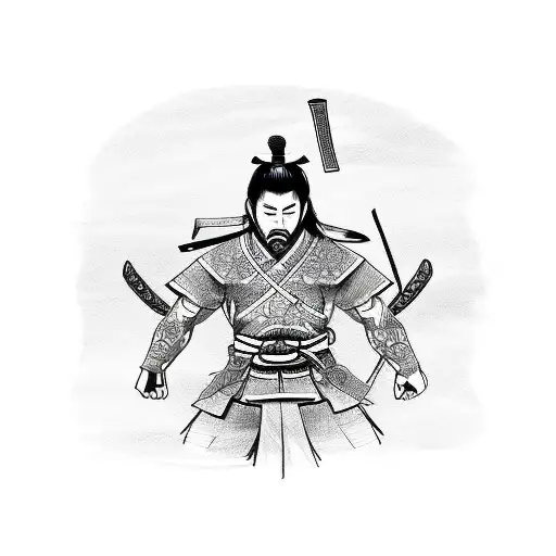 A Sketch-style Tattoo Of A Samurai Surrounded By Wild Grass