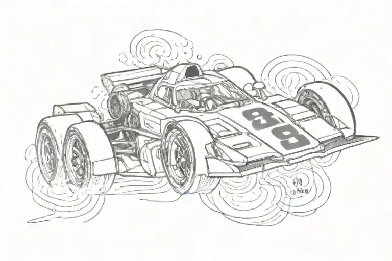 80S Race Car With Number 82 Going Around Bottom Of Arm With Smoke Behind