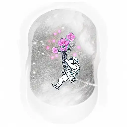 A Deck Of Cards Floating In Space With An Astronaut Holding A Pink Flower