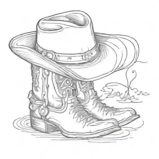 Cowboy Boot And Hat Surrounded