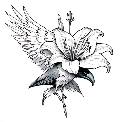 Raven Holding Lily Flower