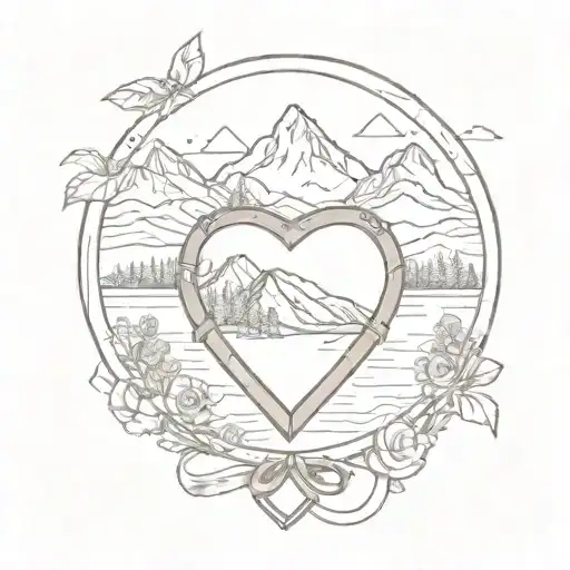Open Heart Locket With Ribbon Holding It Together With Mountain Landscape Inside