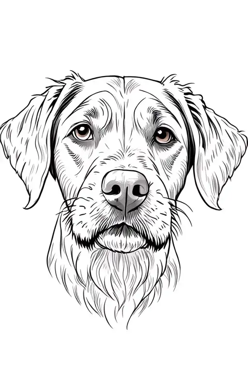 German Wirehaired Pointer Head Fine Line Tattoo With Beard Look Straight
